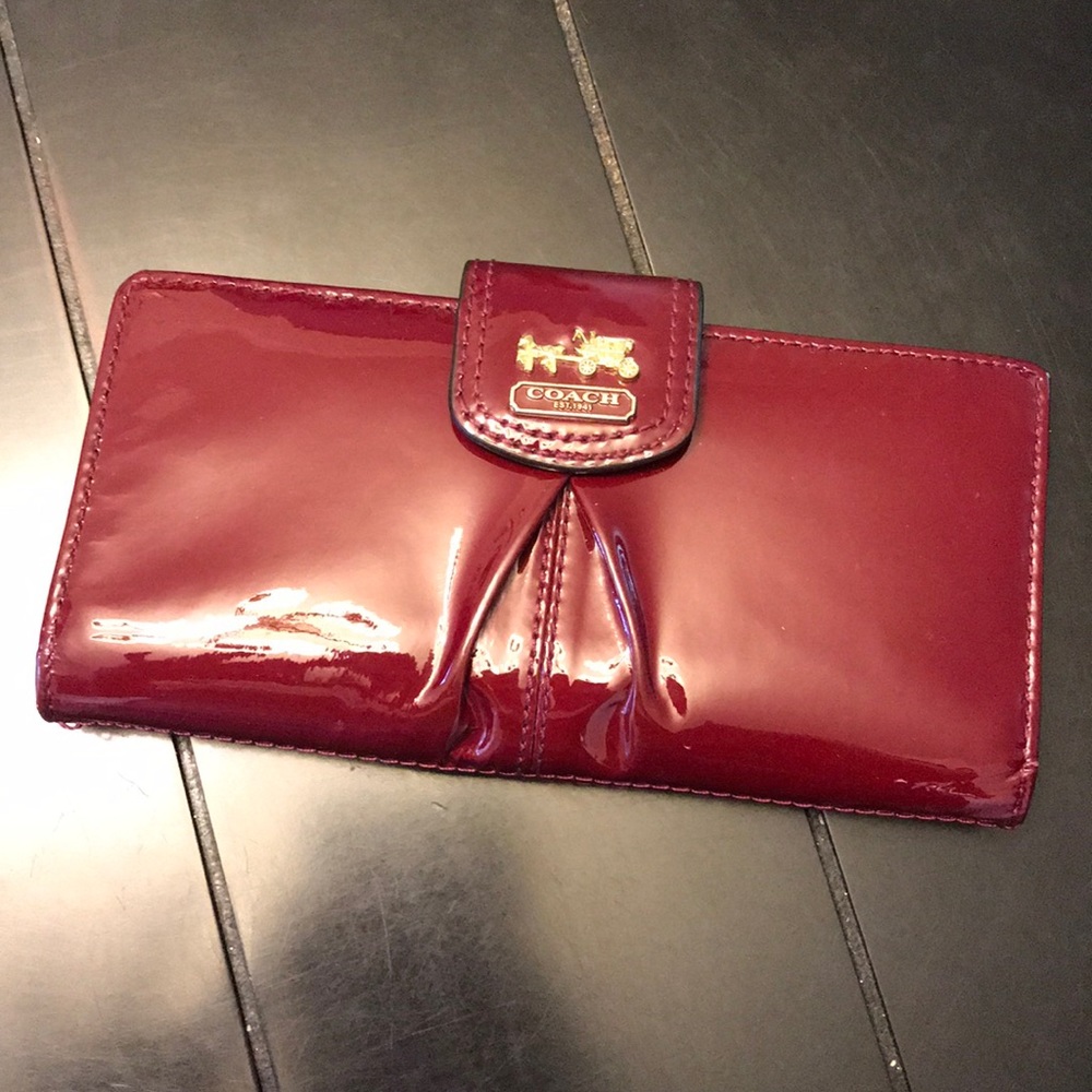 Coach patent leather cranberry wallet